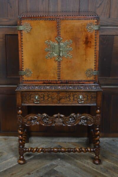 Jacobean Style Leather And Oak Cabinet SAI3331 leather Antique Cabinets 19
