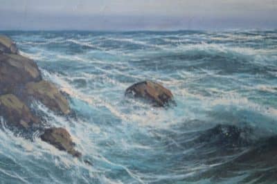 Seascape Oil on canvas 20th century Antique Art 4