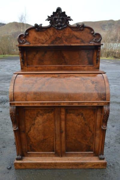 A Victorian burr walnut cylinder desk