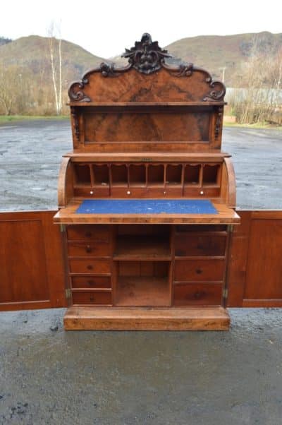 A Victorian burr walnut cylinder desk - Image 4