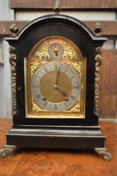 Victorian Ebony and gilt bracket clock 19th century Antique Clocks 3