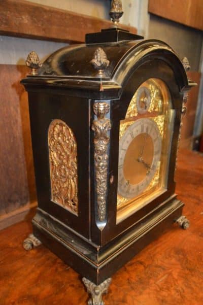 Victorian Ebony and gilt bracket clock 19th century Antique Clocks 4