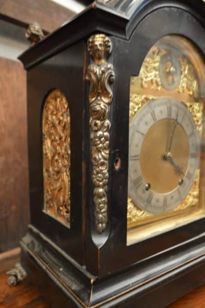 Victorian Ebony and gilt bracket clock 19th century Antique Clocks 5