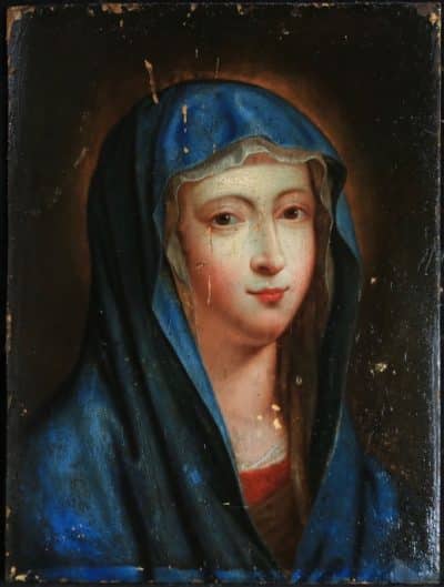 17th cent Italian old master. Blue Madonna 17th cent religious paintings Antique Art 3