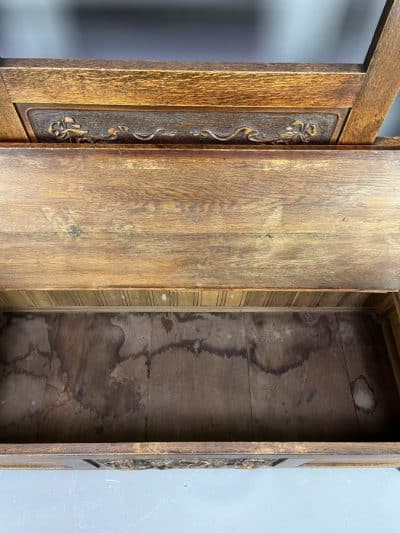 Arts & Crafts Carved Oak Settle c1910 - Image 8