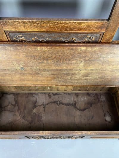 Arts & Crafts Carved Oak Settle c1910 carved Antique Benches 10