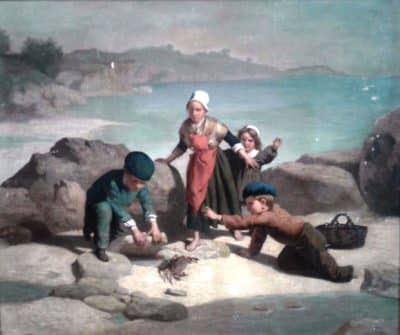 SOLD Eugene Francois Fines, oil (1826-1882) Eugene Fines Antique Art 3