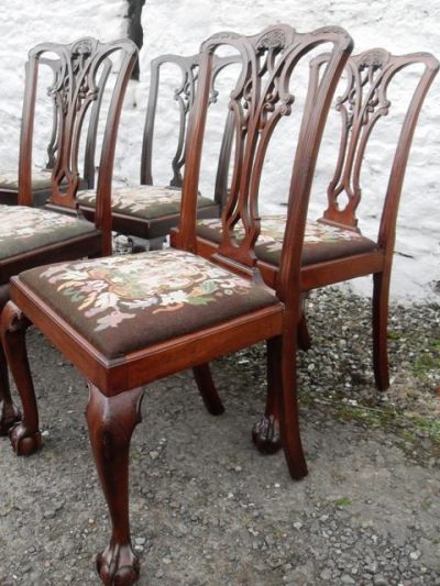 SOLD . Set eight Victorian mahogany Chippendale dining chairs 18th Cent Antique Chairs 4