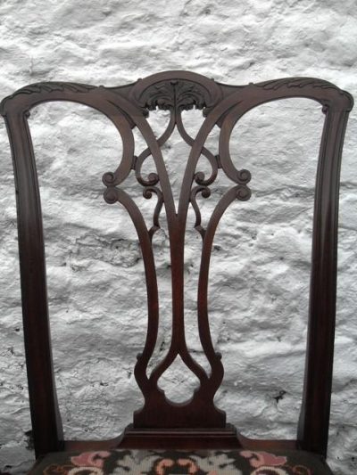 SOLD . Set eight Victorian mahogany Chippendale dining chairs 18th Cent Antique Chairs 8