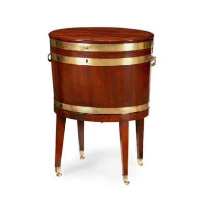 George III brass bound mahogany oval wine cooler.