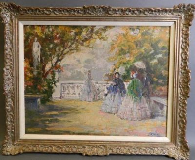 French post impressionist Parisian Garden. Oil painting on Canvas - Image 2