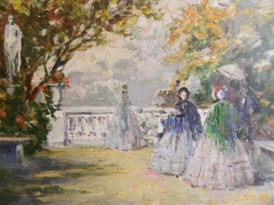 French post impressionist Parisian Garden. Oil painting on Canvas