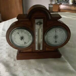 AN INLAID WEATHER STATION- BAROMETER/THERMOMETER/STORM PHIAL Antique Barometers