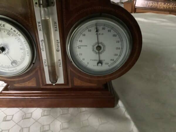 AN INLAID WEATHER STATION- BAROMETER/THERMOMETER/STORM PHIAL Antique Barometers 4
