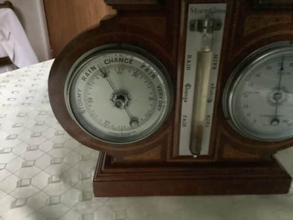 AN INLAID WEATHER STATION- BAROMETER/THERMOMETER/STORM PHIAL Antique Barometers 5