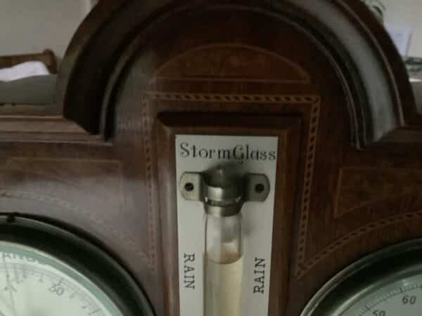 AN INLAID WEATHER STATION- BAROMETER/THERMOMETER/STORM PHIAL Antique Barometers 6