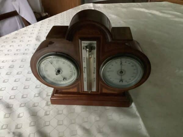 AN INLAID WEATHER STATION- BAROMETER/THERMOMETER/STORM PHIAL Antique Barometers 7