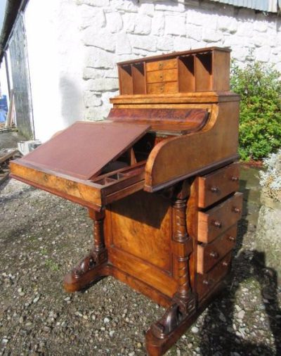 Burr Walnut Piano Top Davenport Desk 19th century Antique Desks 5