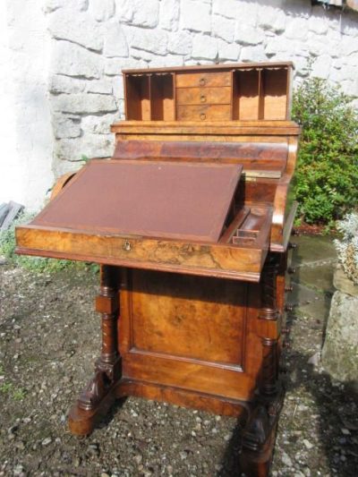 Burr Walnut Piano Top Davenport Desk 19th century Antique Desks 3