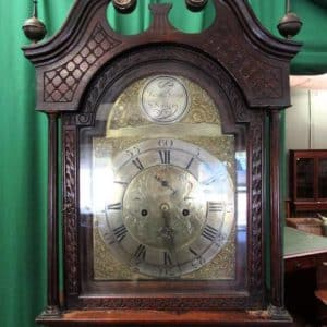 SOLD 18th cent Scottish carved oak brass face grandfather clock 18th Cent Antique Clocks