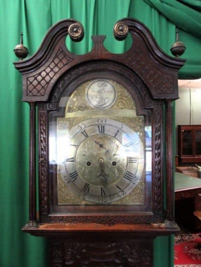 SOLD 18th cent Scottish carved oak brass face grandfather clock