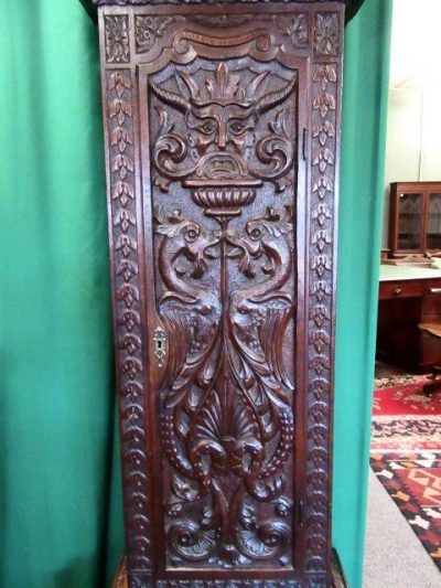 SOLD 18th cent Scottish carved oak brass face grandfather clock - Image 4