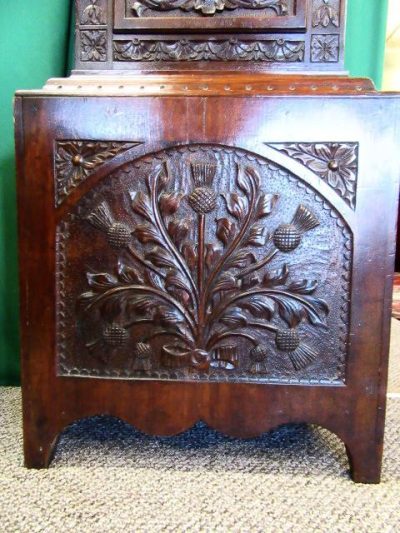 SOLD 18th cent Scottish carved oak brass face grandfather clock - Image 5