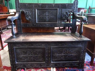 Victorian oak monks bench