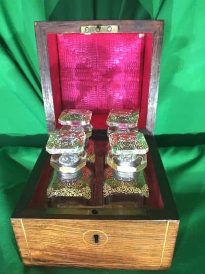 GOOD ANTIQUE ROSEWOOD MINIATURE PERFUME BOTTLES BOX Antique Bedroom Antiques 6