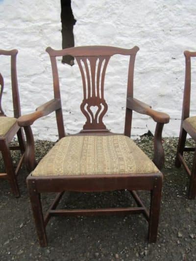 Georgian elm elbow chair with 3 same period side chairs