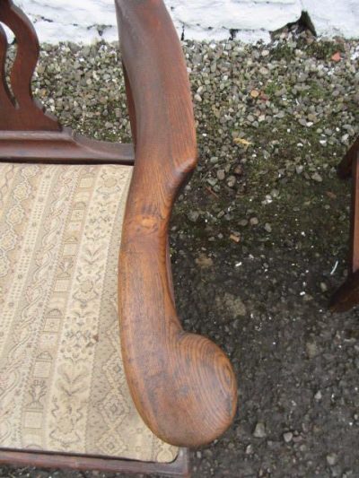 Georgian elm elbow chair with 3 same period side chairs - Image 5