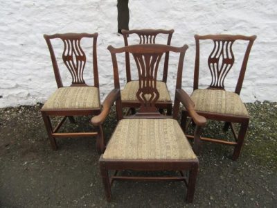 Georgian elm elbow chair with 3 same period side chairs - Image 3