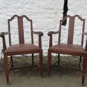 SOLD Pr Victorian oak Queen Ann style carver chairs 19th century Antique Chairs