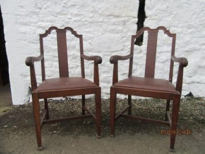 SOLD Pr Victorian oak Queen Ann style carver chairs