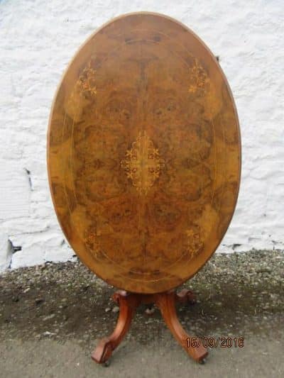 Victorian burr walnut and marquetry loo table