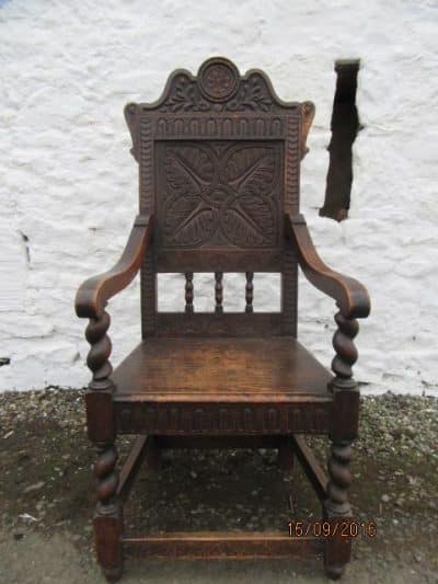 SOLD Victorian oak wainscot armchair chair 19th century Antique Chairs 3