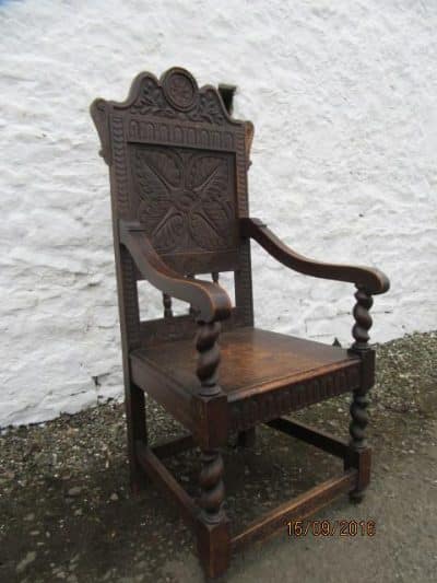 SOLD Victorian oak wainscot armchair chair 19th century Antique Chairs 4