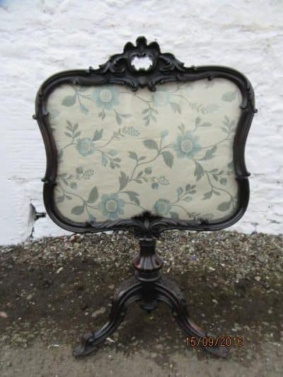 SOLD Victorian carved rosewood and tapestry fire screen