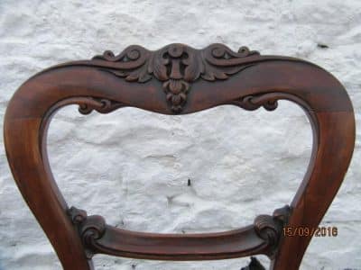 Set six carved rosewood balloon back dining chairs - Image 4