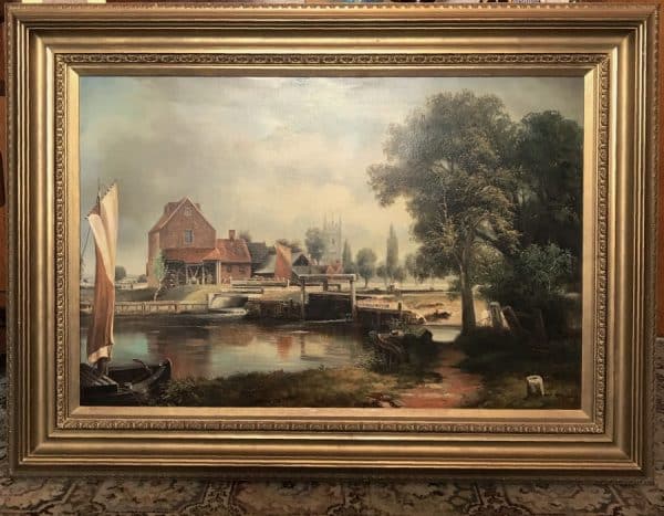 Dedham Lock & Mill After John Constable Large Landscape Oil Painting On Canvas - Image 13