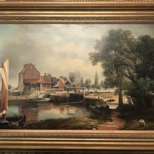 Dedham Lock & Mill After John Constable Large Landscape Oil Painting On Canvas Antique Art Antique Art