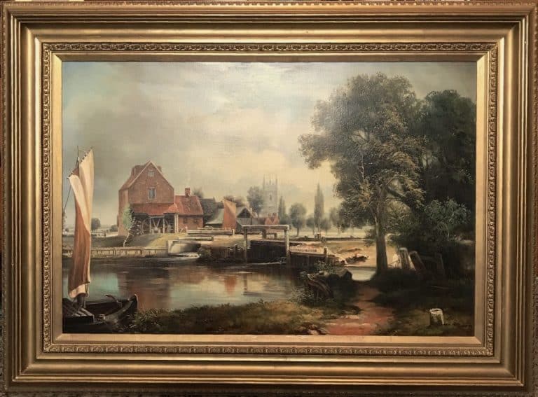 Dedham Lock & Mill After John Constable Large Landscape Oil Painting On Canvas