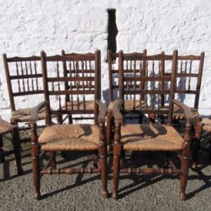 SOLD Set of 8 Victorian rush seated high back oak dining chairs Antiques Scotland Antique Chairs