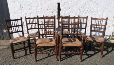 SOLD Set of 8 Victorian rush seated high back oak dining chairs Antiques Scotland Antique Chairs 3