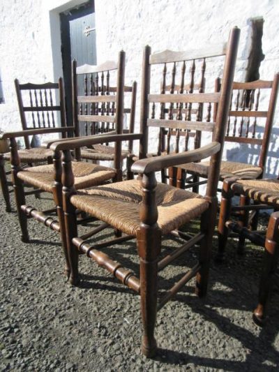 SOLD Set of 8 Victorian rush seated high back oak dining chairs - Image 2