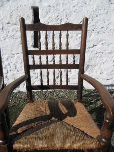 SOLD Set of 8 Victorian rush seated high back oak dining chairs - Image 5