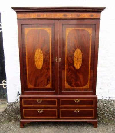 SOLD Georgian inlaid mahogany linen press