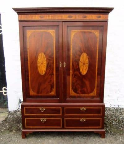 SOLD Georgian inlaid mahogany linen press 18th Cent Antique Wardrobes 3