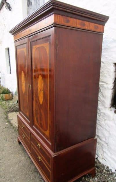 SOLD Georgian inlaid mahogany linen press 18th Cent Antique Wardrobes 4