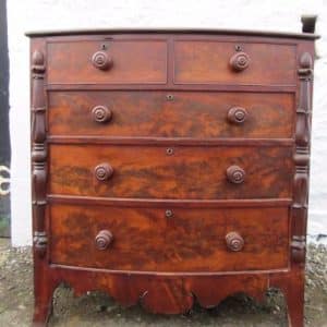 SOLD William IV bowfront figured mahogany chest of two over three drawers 19th century Antique Chest Of Drawers 3